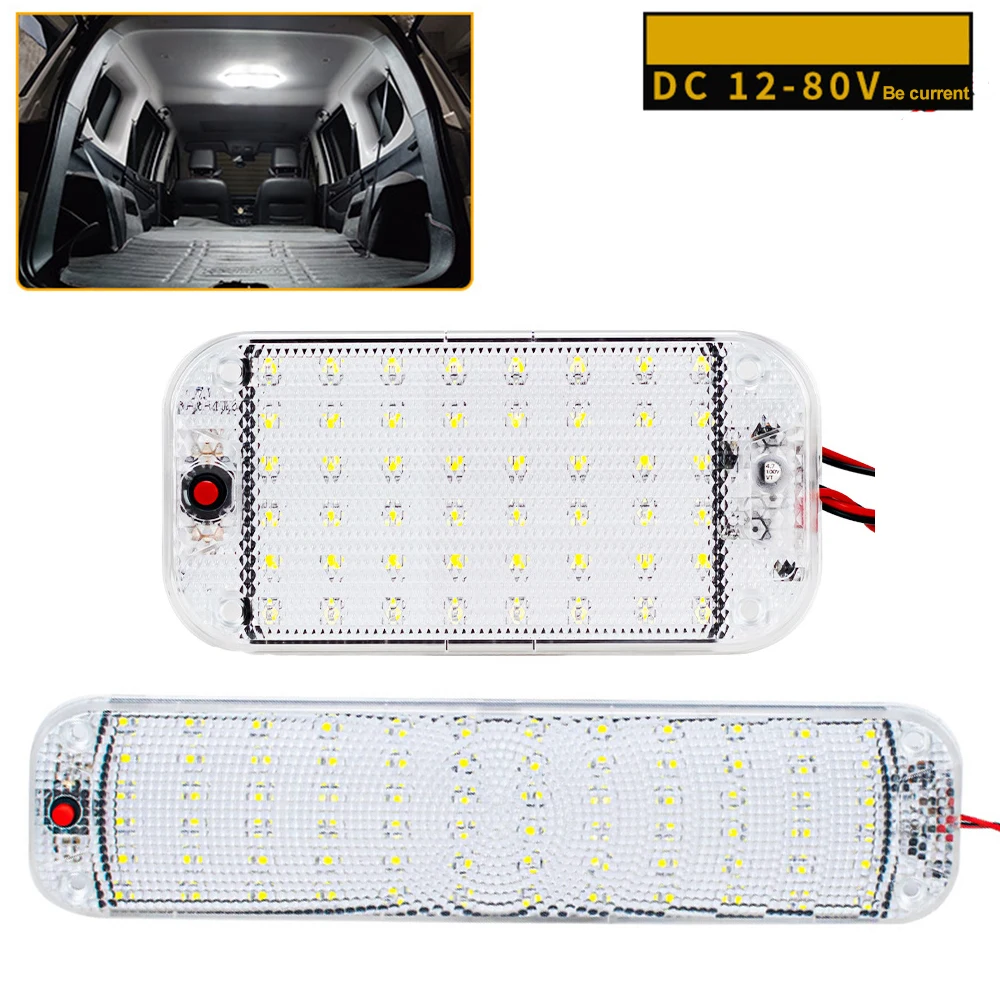 12-80V Car Interior Lighting 48/72 LEDs Reading Night Strip Light Ceiling Lamp with On Off Switch for Van Lorry Truck Dome Light