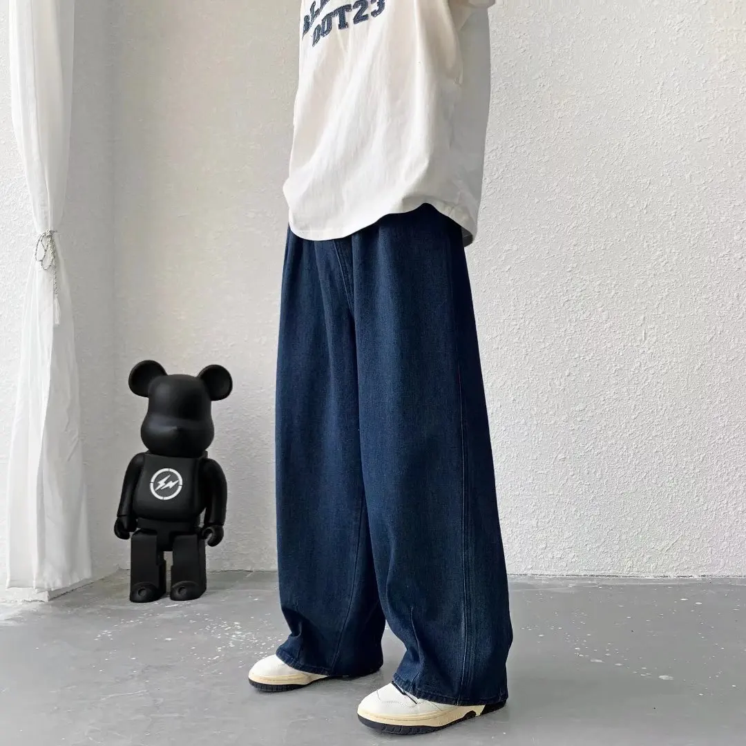 Men\'s Pure Color Cargo Jeans Simple All-match Wide Leg Pants Trousers Men Hip Hop Streetwear Oversized 90s Vintage Fashion Denim