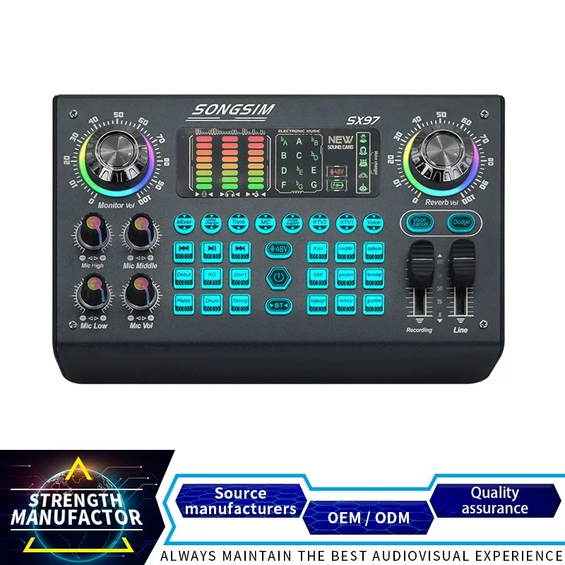 Portable Mixer Sound Card Multi-Function Digital Audio Interface for Live Streaming E-Commerce with Voice Effects Reverb EQ