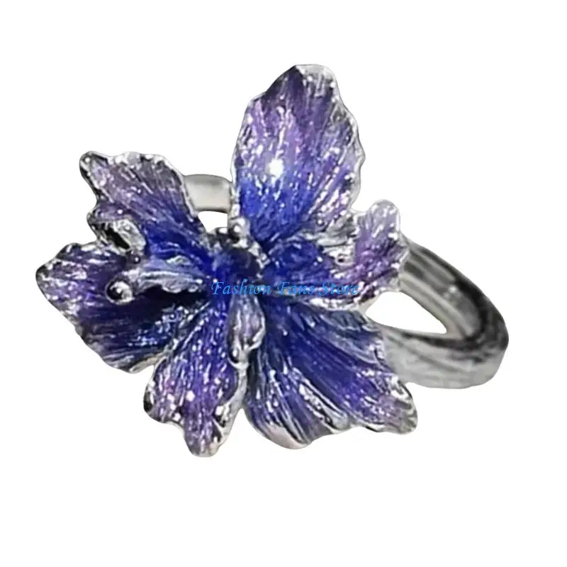 Enamel Blue Flower Rings Handcraft Jewelry Untuk Hadiah Acara Khususnya