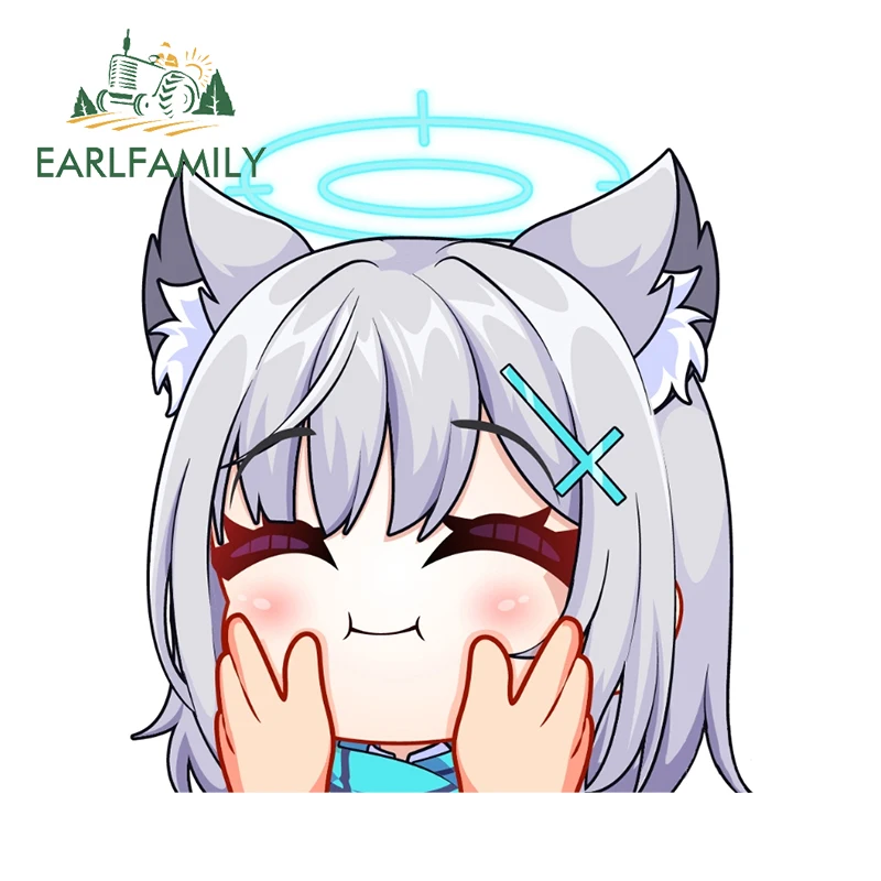 

EARLFAMILY 13cm x 11.5cm Anime Blush Chibi Decals Kawaii Close Eyes Cute Accessories Amusing Car Stickers Happy Face Decor