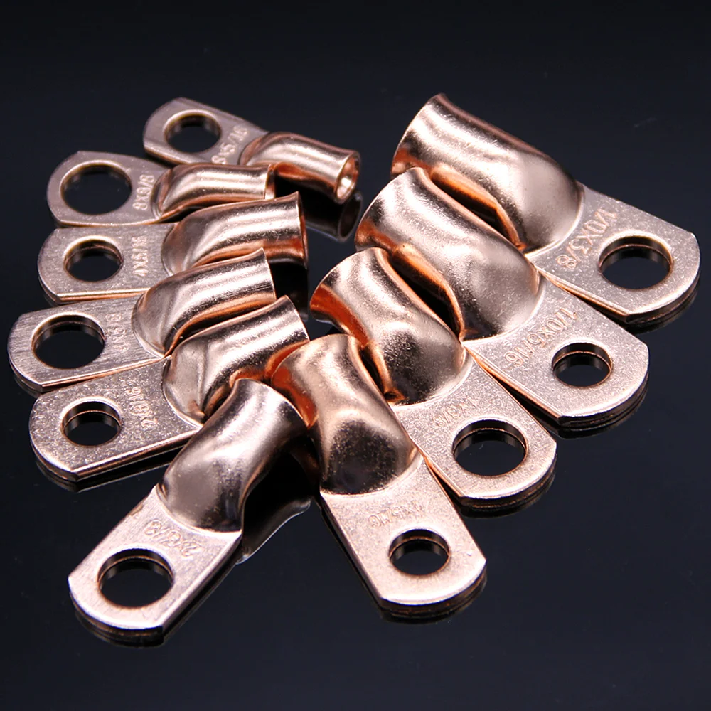 25/10Pcs 1/0 AWG Gauge Bare Copper Cable Wire Lugs Ring Crimp Terminal 3/8
