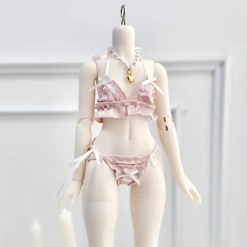 1/4 1/3 Glossy Satin Underwear Set Halter Ruffle Bra with Lace Up Briefs for 62 68 70 75 Uncle BJD Dolls Dress Up Accessories