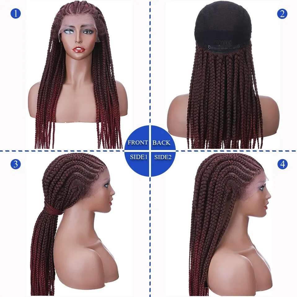 y-Lady 27inch Afro Frontal Synthetic Wig Cornrow Braids Wig with Baby Hair Box Braided Lace Front Braided Wigs African Lace Wig