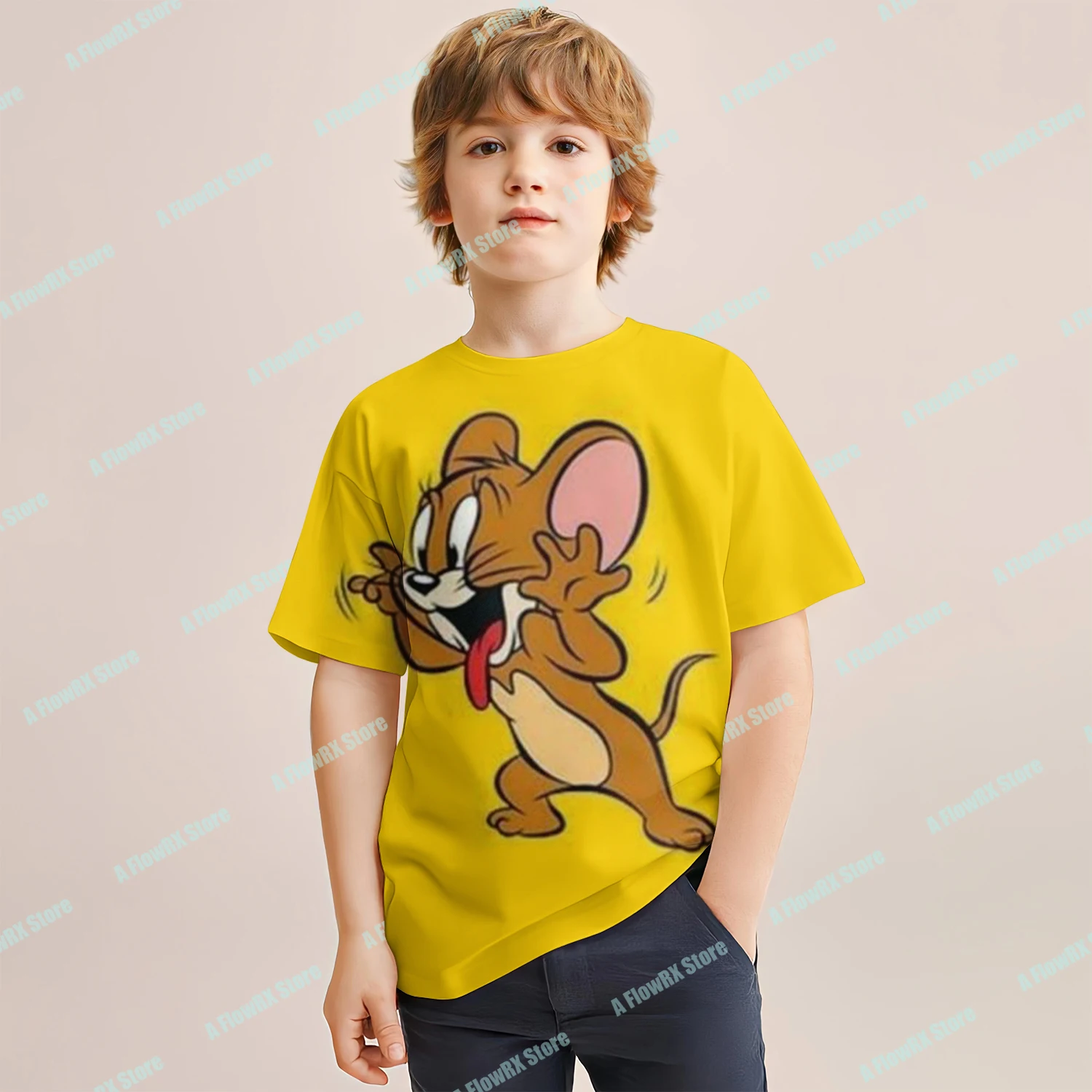 تي شيرت TOM and JERRY مطبوع ثلاثي الأبعاد مثالي للاستخدام في الهواء الطلق مناسب للرجال والنساء والكبار والأطفال في الصيف ومريح
