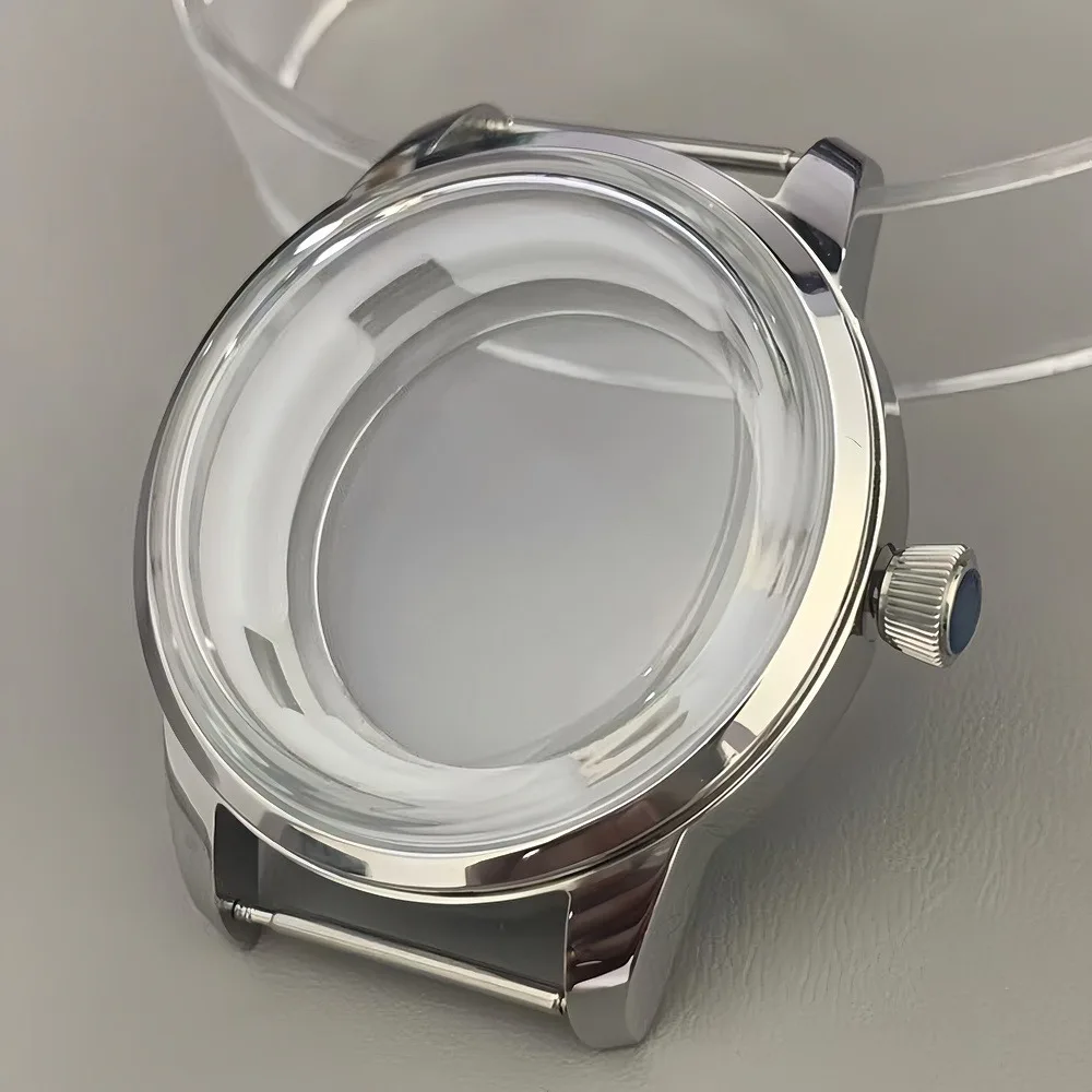 حافظة ساعة من الفولاذ المقاوم للصدأ 40.5 مللي متر قوس زجاجي شفاف غطاء خلفي فضي ذهبي لحركة NH35 NH38 ساعة الكوكتيلات جزء وزارة الدفاع