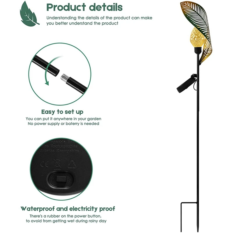 TKOH-Solar Garden Light Art Metal Leaf Теплый белый светодиодный уличный садовый светильник на солнечной энергии для украшения двора