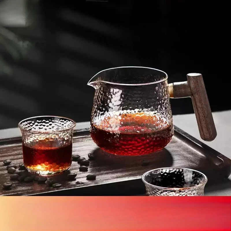 Japanese Hammer Pattern Glass Sharing Pot,High Temperature Resistant Transparent Coffee Tea Anti‑slip Water Cup
