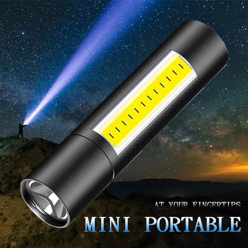 Mini lampe de poche LED portable, lumière étanche, zoom de poche, aluminium, torche rechargeable USB, puissante pour le camping, la chasse