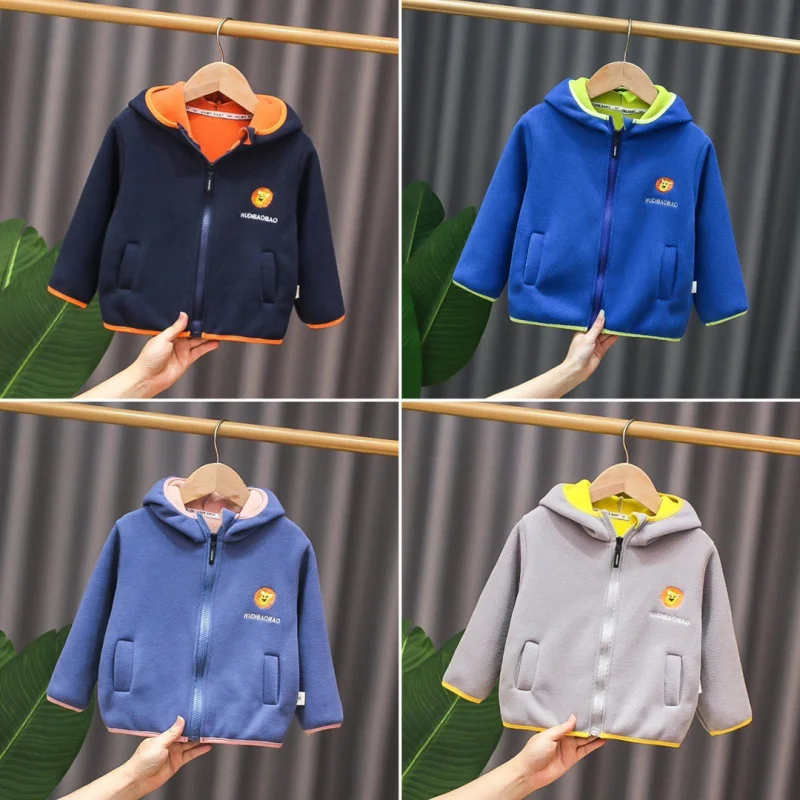 

Autumn and Winter Style Fashionable Lion Animal Double-Sided Fleece Hooded Toddlers and Young Children