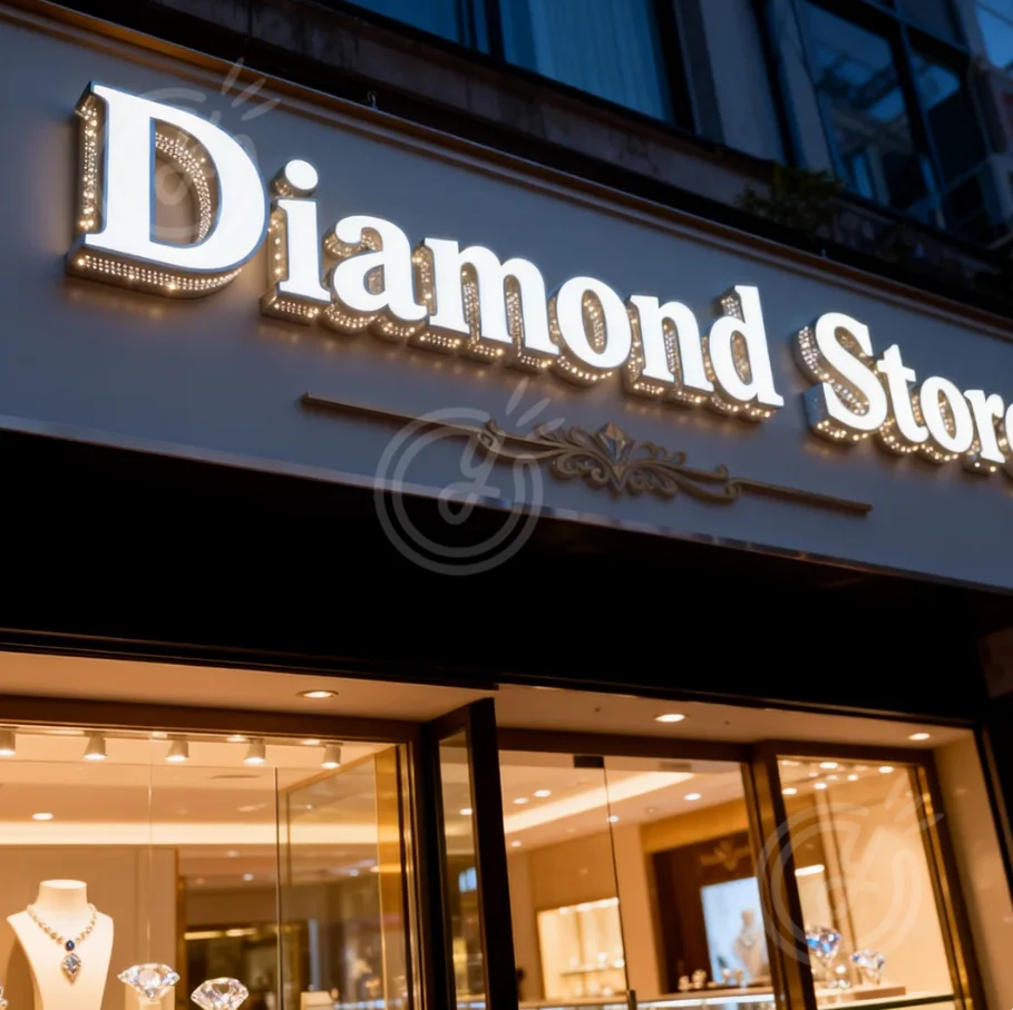 カスタム3Dメタル屋外側面発光看板サイン文字カスタマイズ可能広告LEDダイヤモンドストアサインロゴ照明付き看板