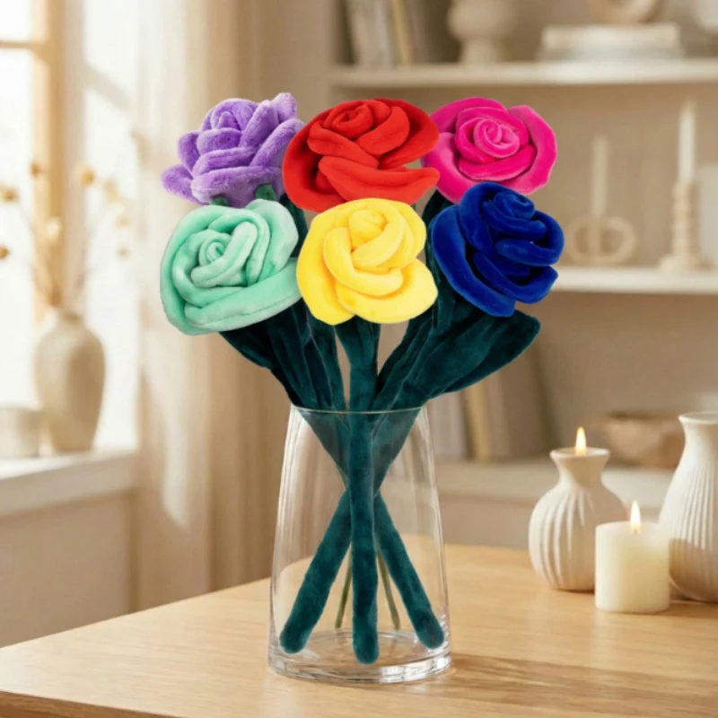 Buquê de Rosa de Pelúcia Macia, Brinquedo de Pelúcia, Presente de Dia dos Namorados, Flor Artificial, Decoração para Casa, Presente de Flor Eterna