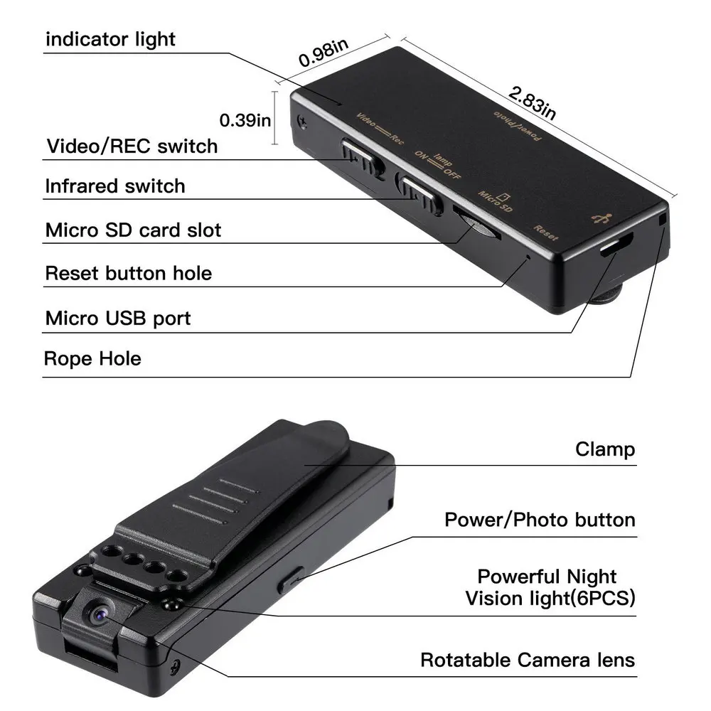 Vandlion A7 Body Camera Night Vision Motion Detection 500mAh DVR Sports DV One button to Record Video Small Camera Webcam