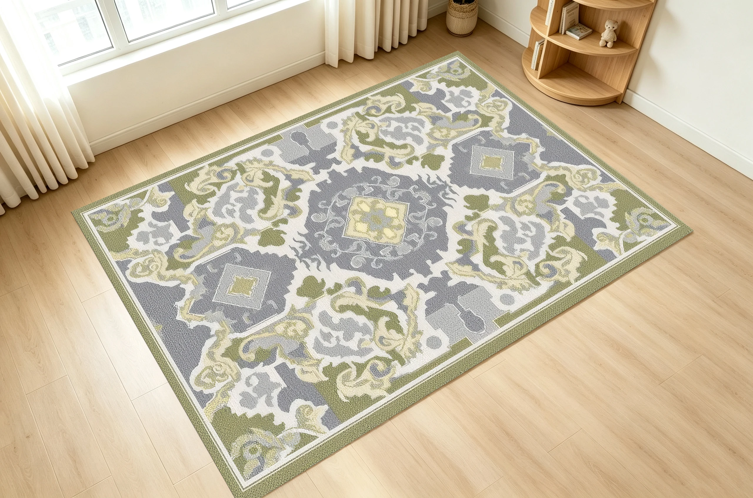2D Large Rug, Beige-Brown European Retro Style, with a Fretwork Pattern, Comfortable Against the Skin, for Living Room &