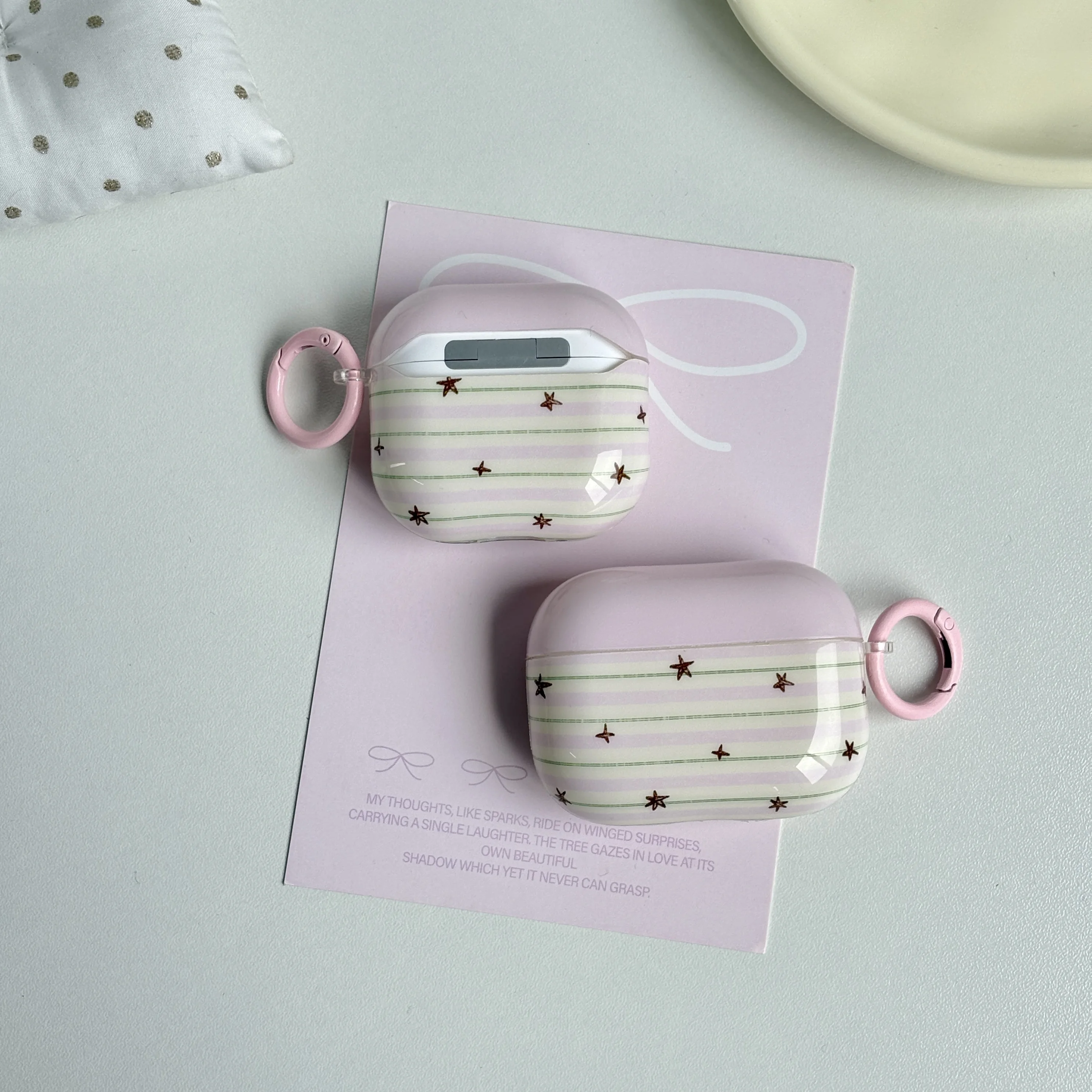 Light Purple Green Stripes Sketch Star Pattern Glossy Surface Shockproof Protective Cover Case For AirPods 1 2 3 4 5 Pro 2 Pro 3 - view 3