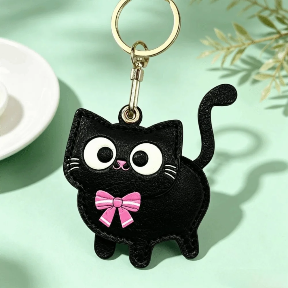 Key Ring Leather Material Kitty Access Card Cover Cute Anti-lost ID Card Holder Cat Design Bag Pendant Cat Keychain Boy