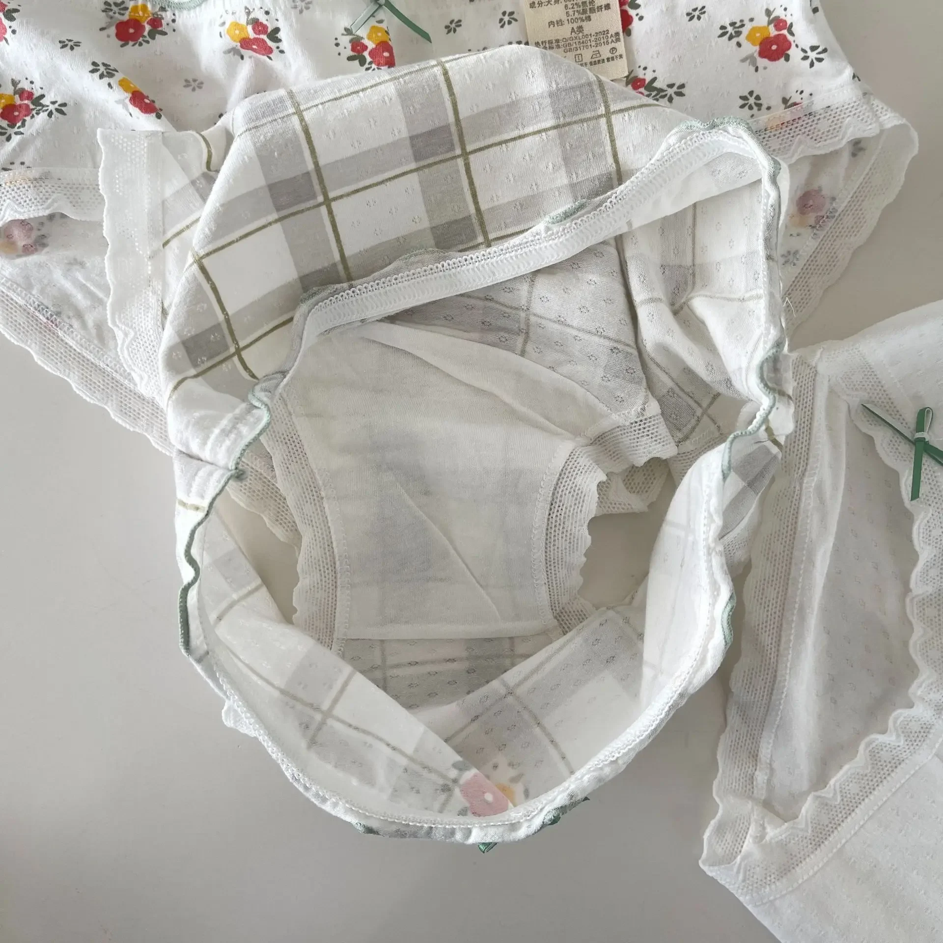 Bragas coreanas para niñas, tangas simples de algodón a cuadros, ropa interior transpirable, bragas lindas de cintura baja