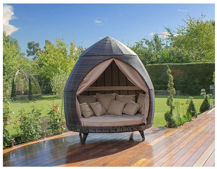 Lettini a baldacchino in vimini a forma di nido, terrazza, giardino e piscina, mobili da esterno utilizzando lettini prendisole