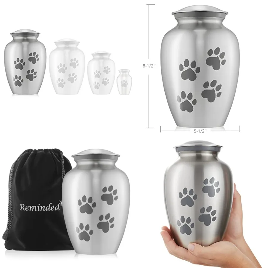 

Solid Brass 9" Dog and Cat Urn for Pet Ashes - Cremation Keepsake Memorial for Pets up to 110 Pounds - Paw Print