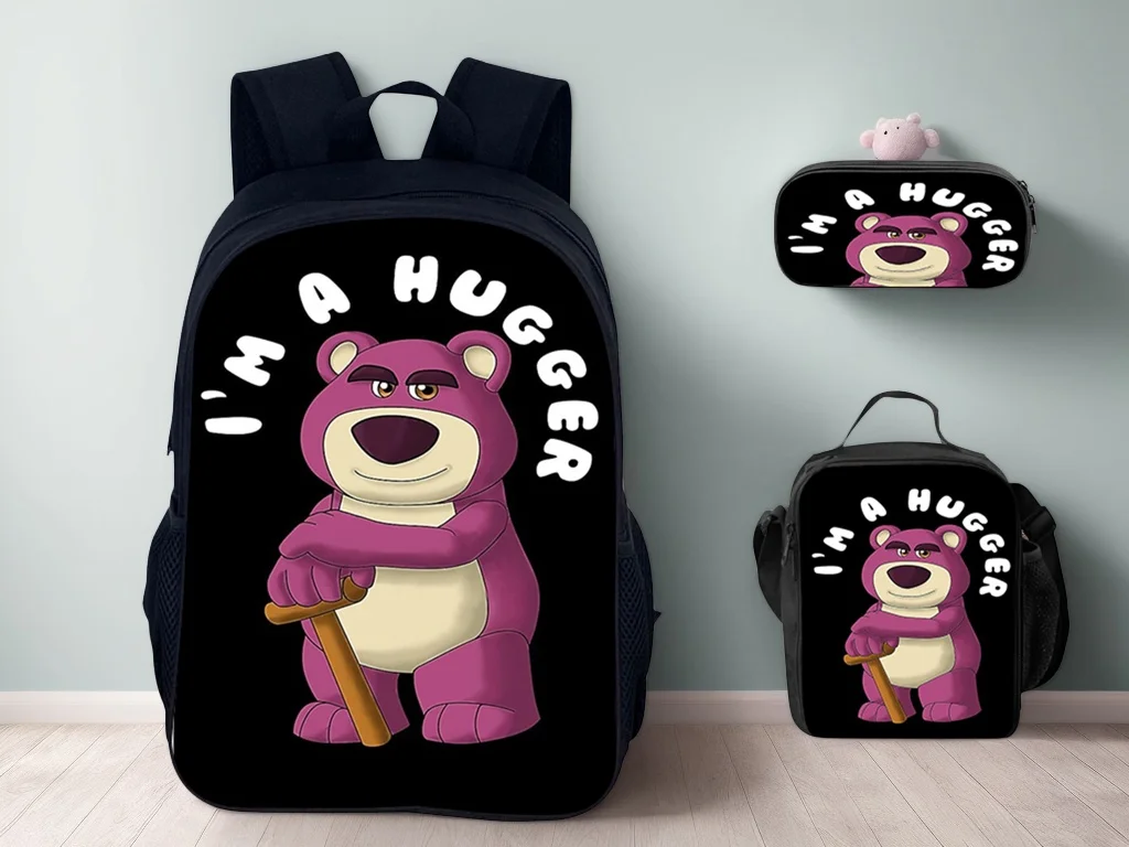 

Student 3 in 1 Schoolbag Cute Lotso Huggin Bear Backpack+Lunch Box+Pencil Case 3 Pcs/Set,Boy Girl Lightweight Knapsack