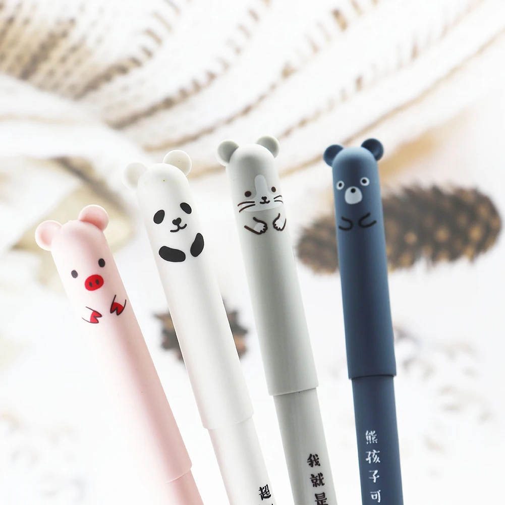 Cute Animal Erasable Gel Pen 0.5mm Black Ink School Writing Stationery For Boys Girls