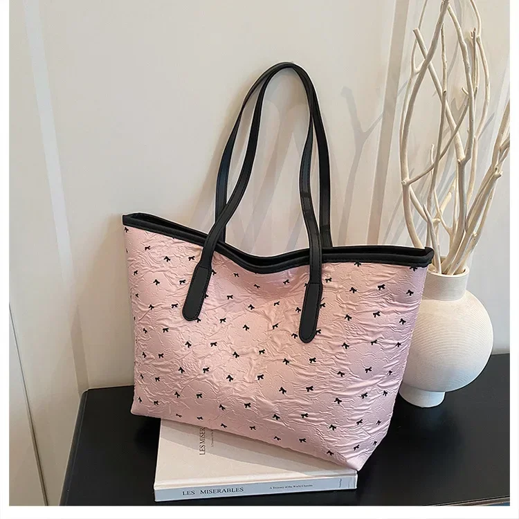 Sommerliche, farbenfrohe Tragetasche mit Schleife für Damen, große Kapazität, trendige, vielseitige Hand- und Schultertasche, ideal für Pendler, Alltag und Freizeit. – Detail 20