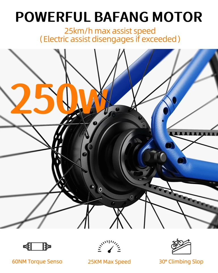 Freedare Electric Bicycle 250W Brushless Motor 36V10AH Battery ebike Dual Disc Brake Adult City 27.5 Inch Tire Carbon Belt Ebike image 6