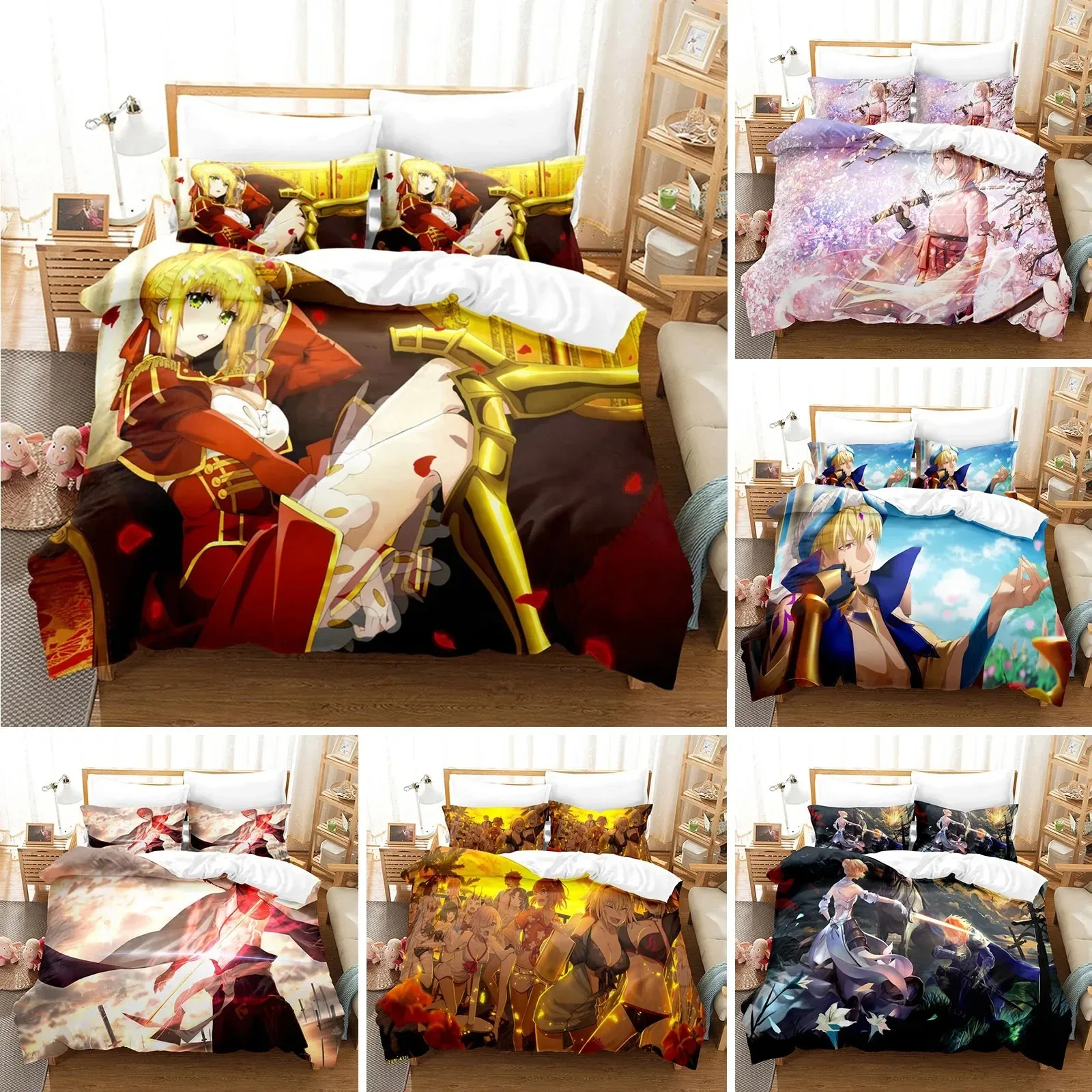 

Anime FATE Nero Bedding Set Saber Duvet Cover Bedroom Comforter Covers Single Twin King Size Quilt Cover Home Textile