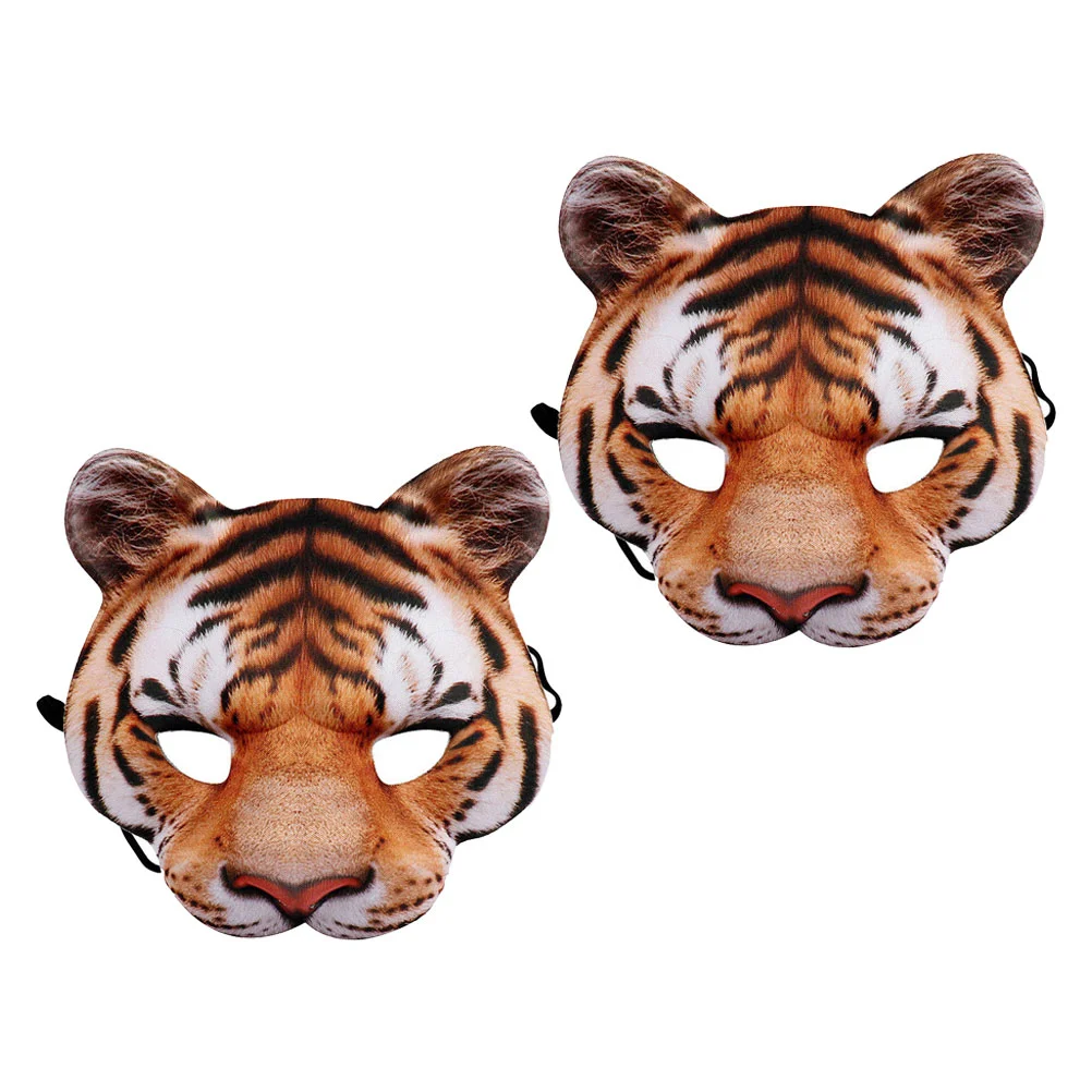 

2 Pcs Halloween Mask Tiger Cosplay Animal Props Performance 1800X1800X020CM Chocolate