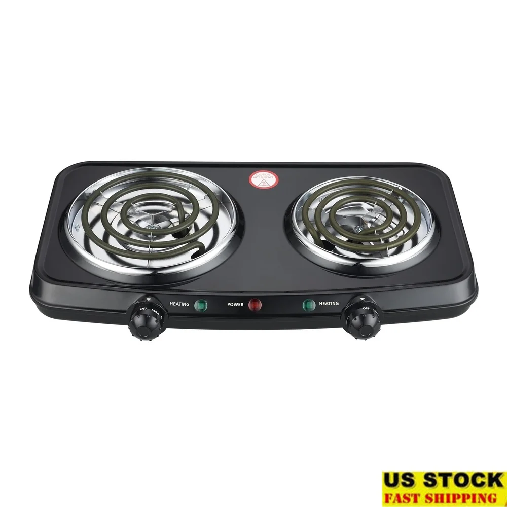 Placa caliente portátil de doble quemador, estufa de Cocina eléctrica compacta de 1800W, pies de goma de temperatura ajustables, cocina fácil de usar
