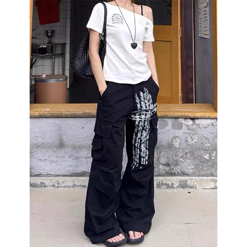 

Women Y2k Print Baggy Jeans 2025 Autumn Harajuku Streetwear Oversize Denim Trousers 2000s Hip Hop Grunge Pants Clothes