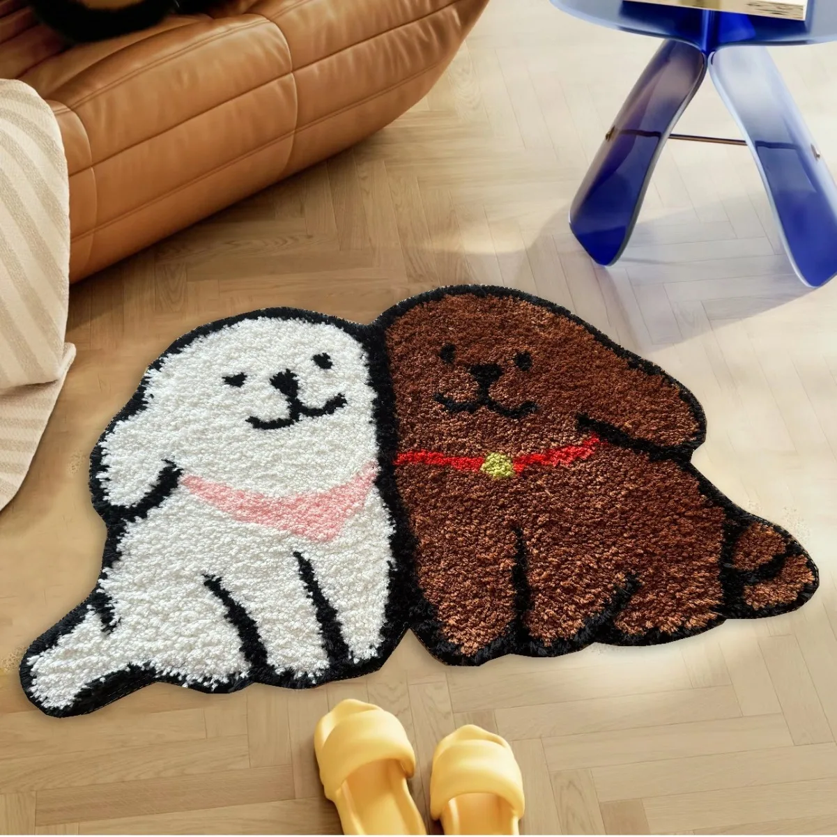 

Flocking Couple Dog Carpet Floor Mat Anti Slip Doormat Aesthetic Living Room Plush Soft Tufted Fluffy Bedroom Rug Home Decor Mat