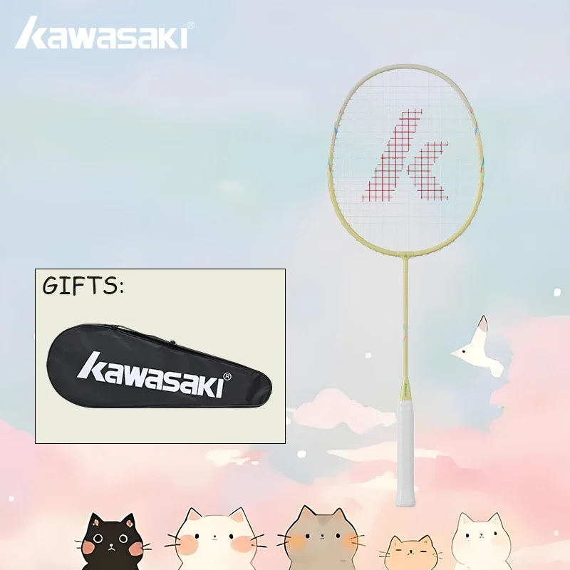 Kawasaki badmintonracket, geveerde rackets met snaartassen, snelheidssport, duurzaam, anti-breuk, voor kinderen en beginners, geschikt voor training.
