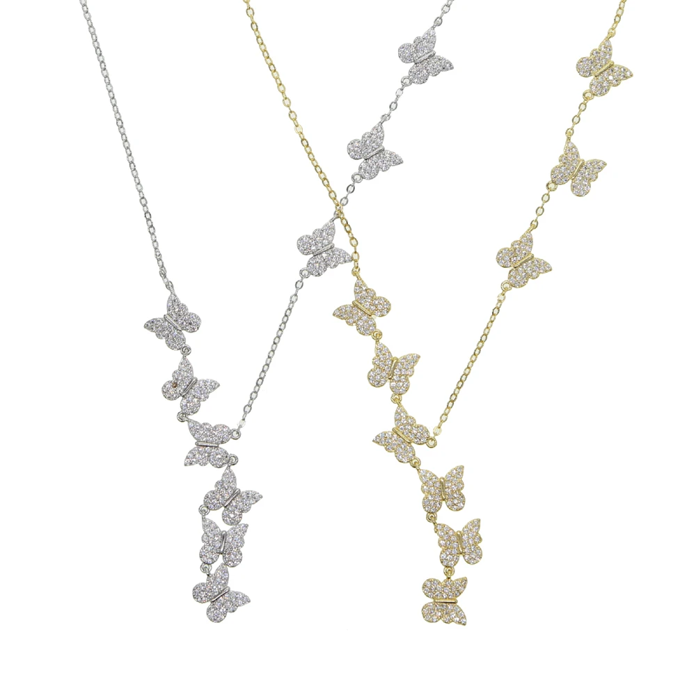 Summer New CZ Butterfly Charm Necklace For Women Cute Beautiful Animal Design Minimal Delicate White CZ 35+10cm Choker Necklaces