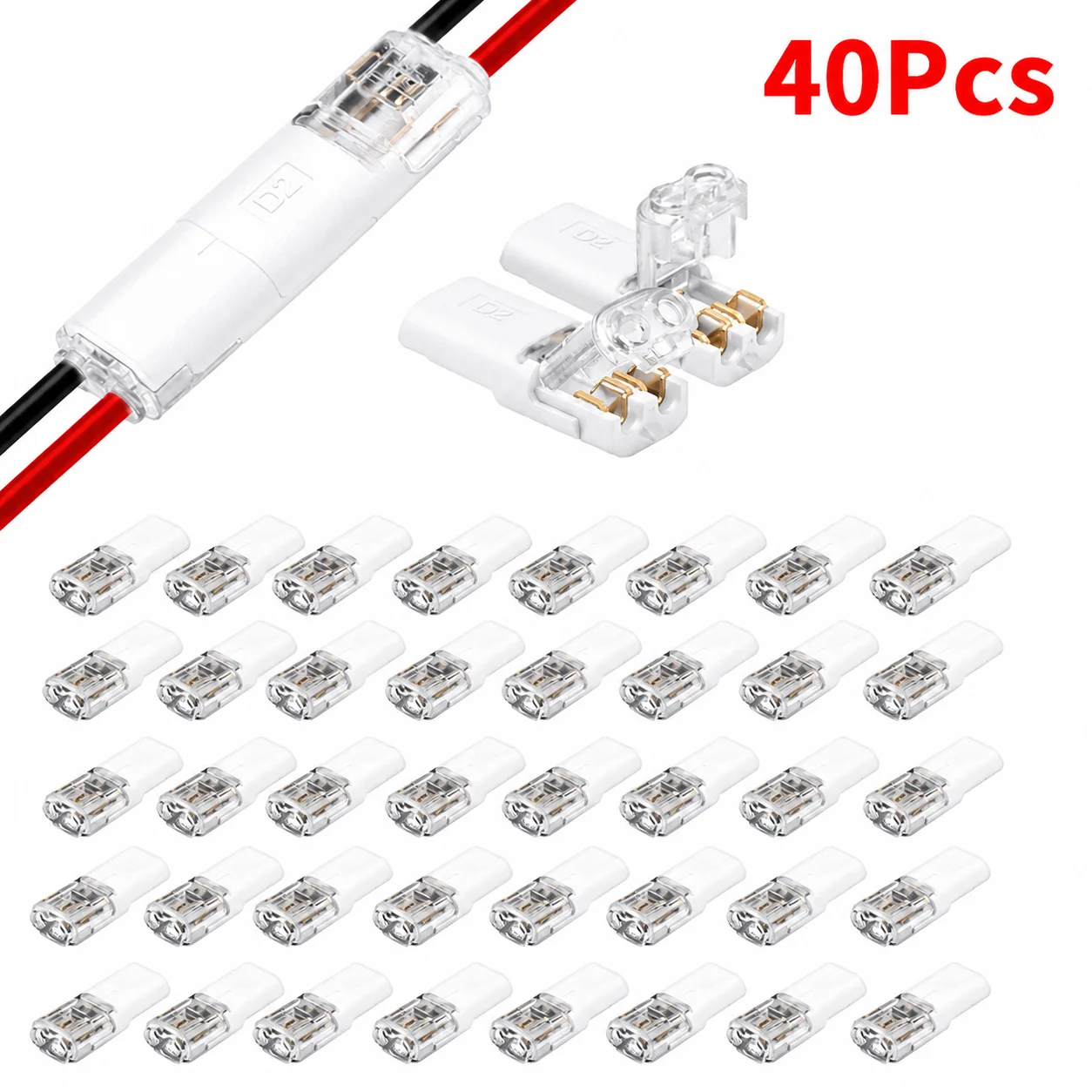 40/150 Stück Elektrische Kabelverbinder 2-polig Ohne Abisolieren Lötfreie Verriegelbare Steckverbinder Inline-Spleißkit 22-18AWG Automotive LED-Verkabelung