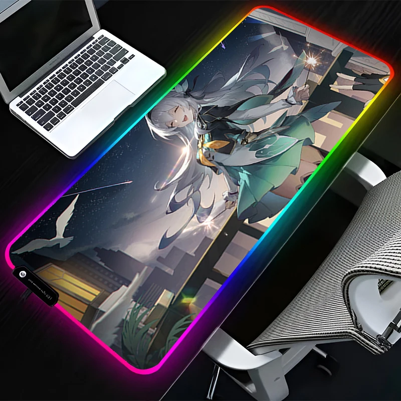RGB LED Mousepad H-honkai Star Rail Firefly Computer Gaming Accessories Keyboard Pad Rubber Mouse Pad Decoracion Desk Mouse Mat