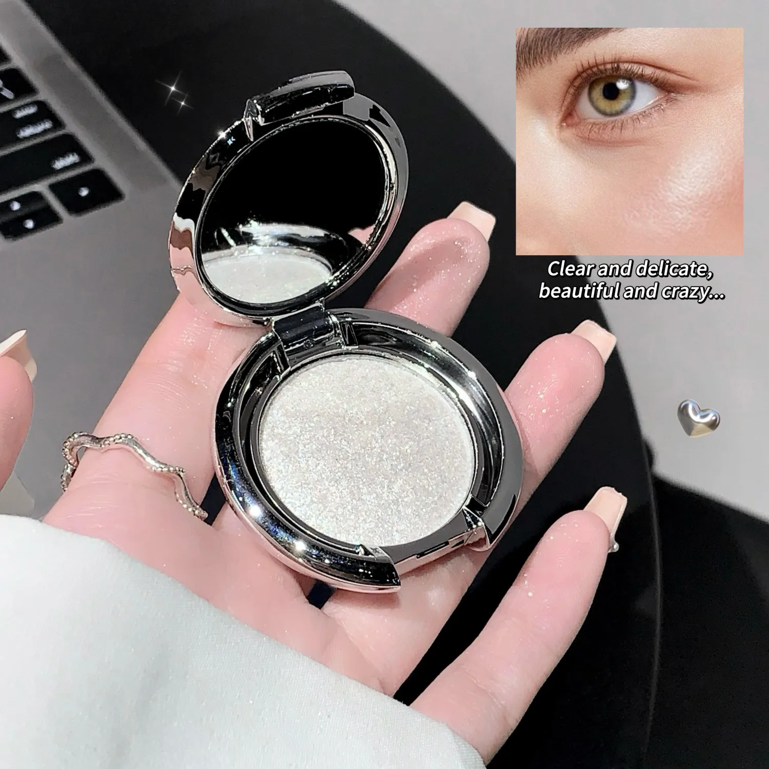 SHAQINUO 3 สี Pearlescent Flashy Face Contour Powder Compact พร้อม Fine Shimmer Highlighter Cream Powder Compact