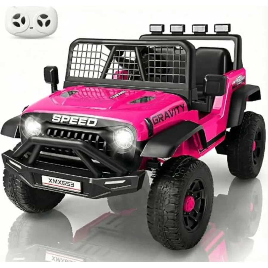 

Ride-on toy truck for outdoor play ABS plastic pink 24V battery with 3-speed control remote operation Bluetooth music soft star