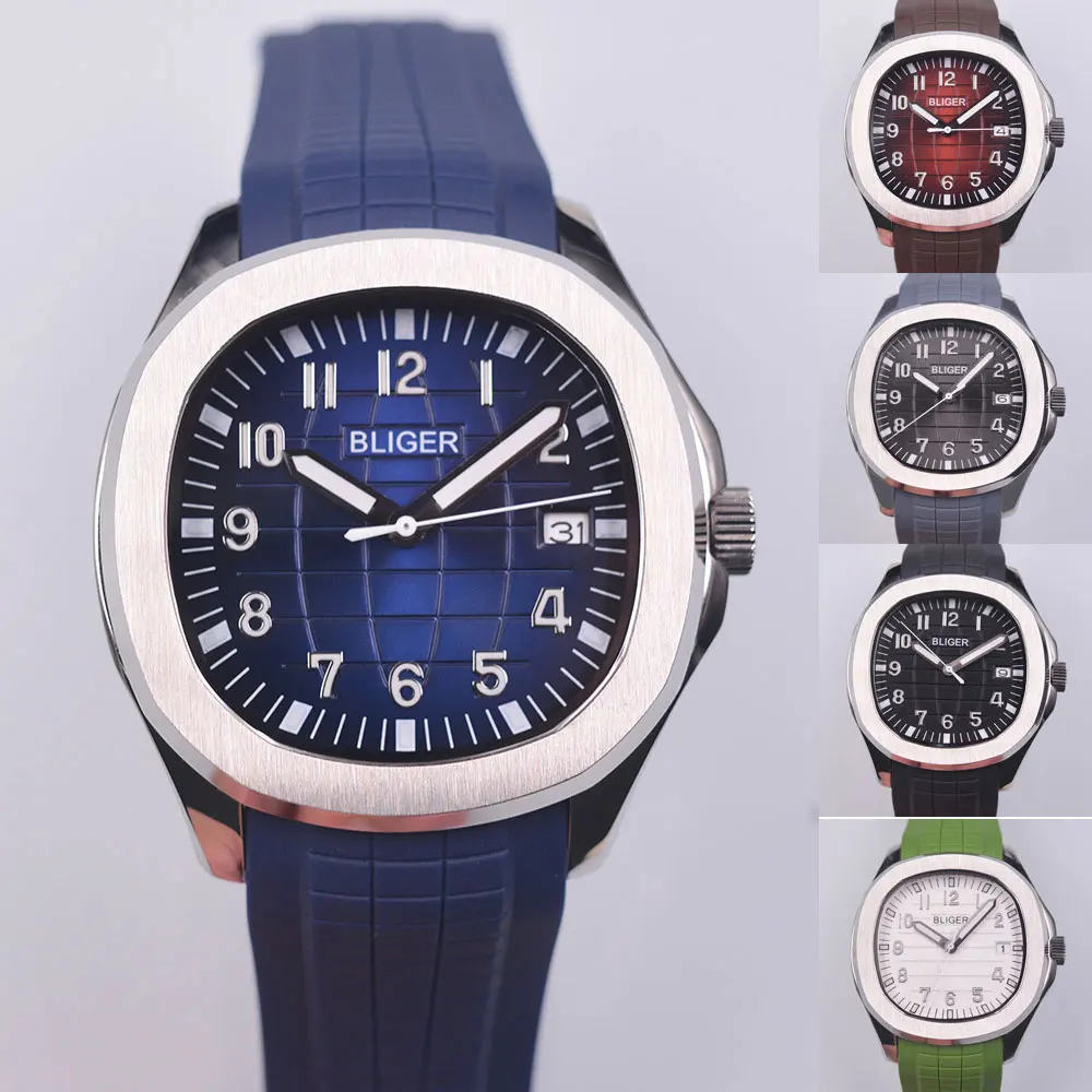 

Bliger NH35 Diving Men Watches Rubber strap Luminous Gray Sterile Dial NH35A Movement Mechanical Automatic Mens Watch