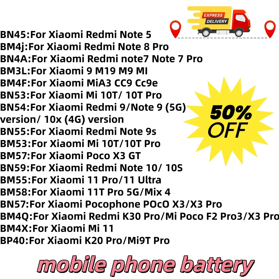 

New lithium Battery For Xiaomi MI Redmi Note K20 K30 Pro 5 7 8 9 9S 9T 10 10X 10T 10X 11T 11 Ultra 11T POCO X3 F2 4X Pro