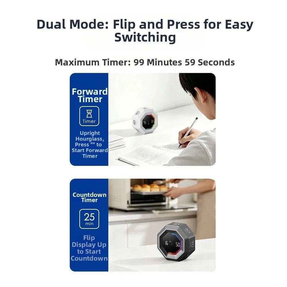 Mini Magnetic Gravity Sensor Timer LED Display Smart Flip Timer Clock Visual Productivity Flip Cube Timer Time Countdown