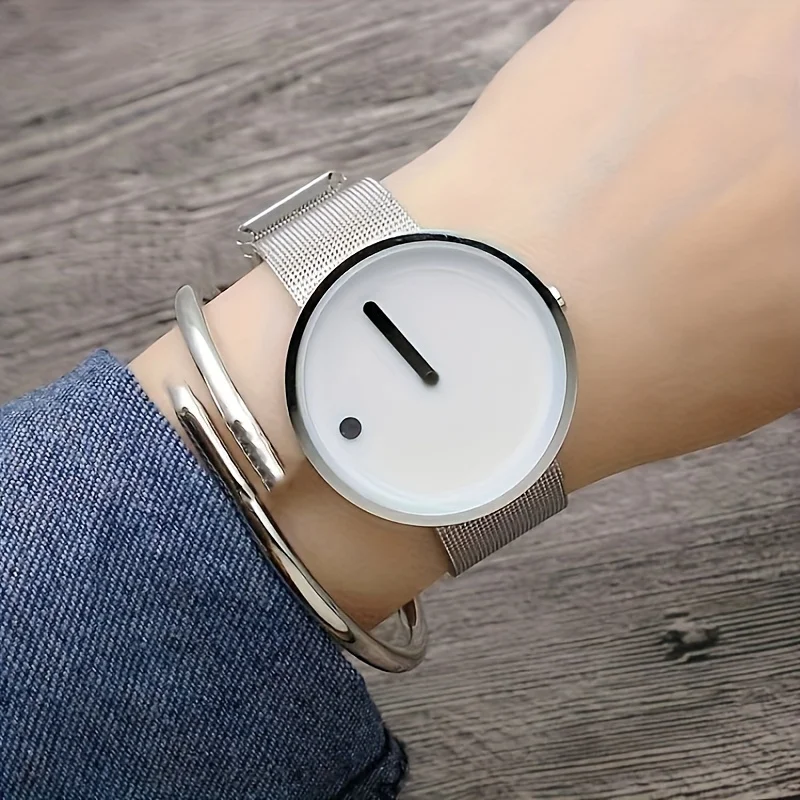 Minimalist dot design watch with high aesthetic value, niche men and women, minimalist temperament, creative steel band