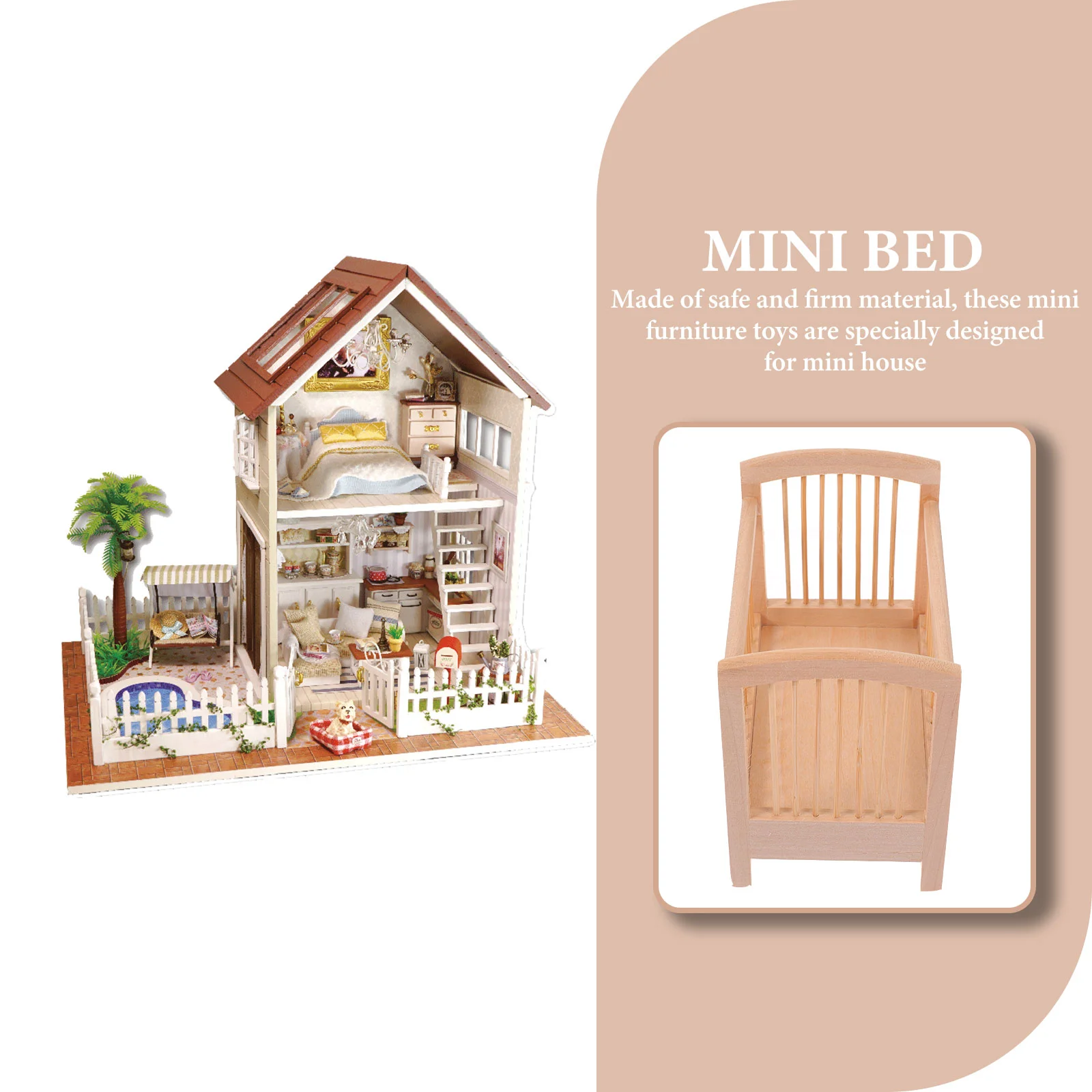 Culla Mini letto Decorazioni per la casa Accessori Casa giocattolo per bambini Mobili in legno Bambole in miniatura per bambini Culla per bambini