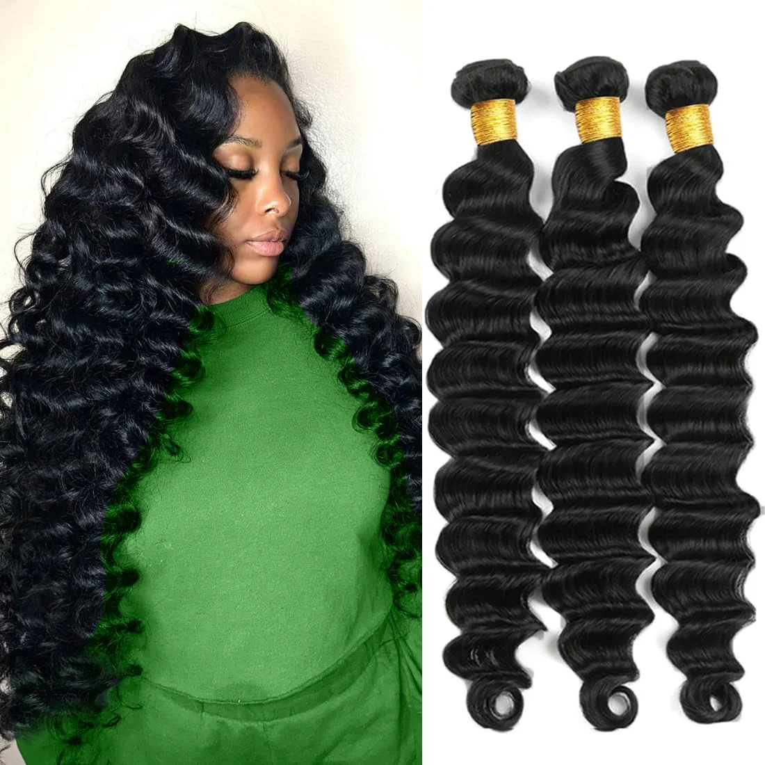 Extensiones de Cabello Humano con Ondas Sueltas, Cabello Virgen Brasileño Remy Sin Procesar, Color Negro Natural para Mujeres