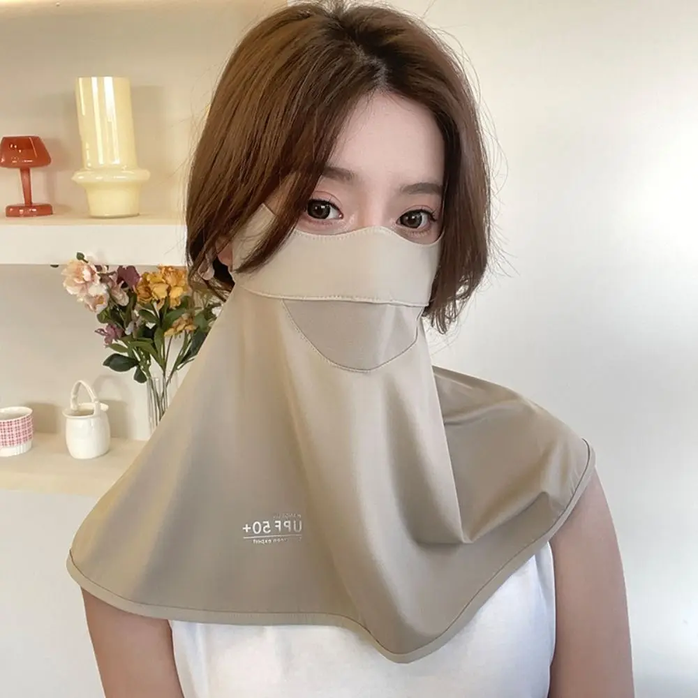 Nylon Face Cover Sun Protection Face Mask Reusable Washable Ice Silk Face Mask Solid Color Breathable Sunscreen Mask