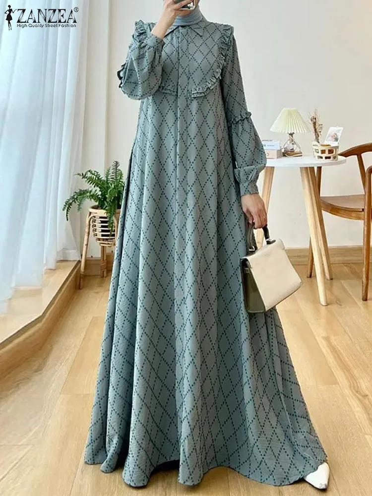 

Bohemain Printed Muslim Dress 2024 ZANZEA Ramadan Maxi Sundress Hijab Abaya Robe Femme Long Sleeve Kaftan Dubai Vestidos 2024