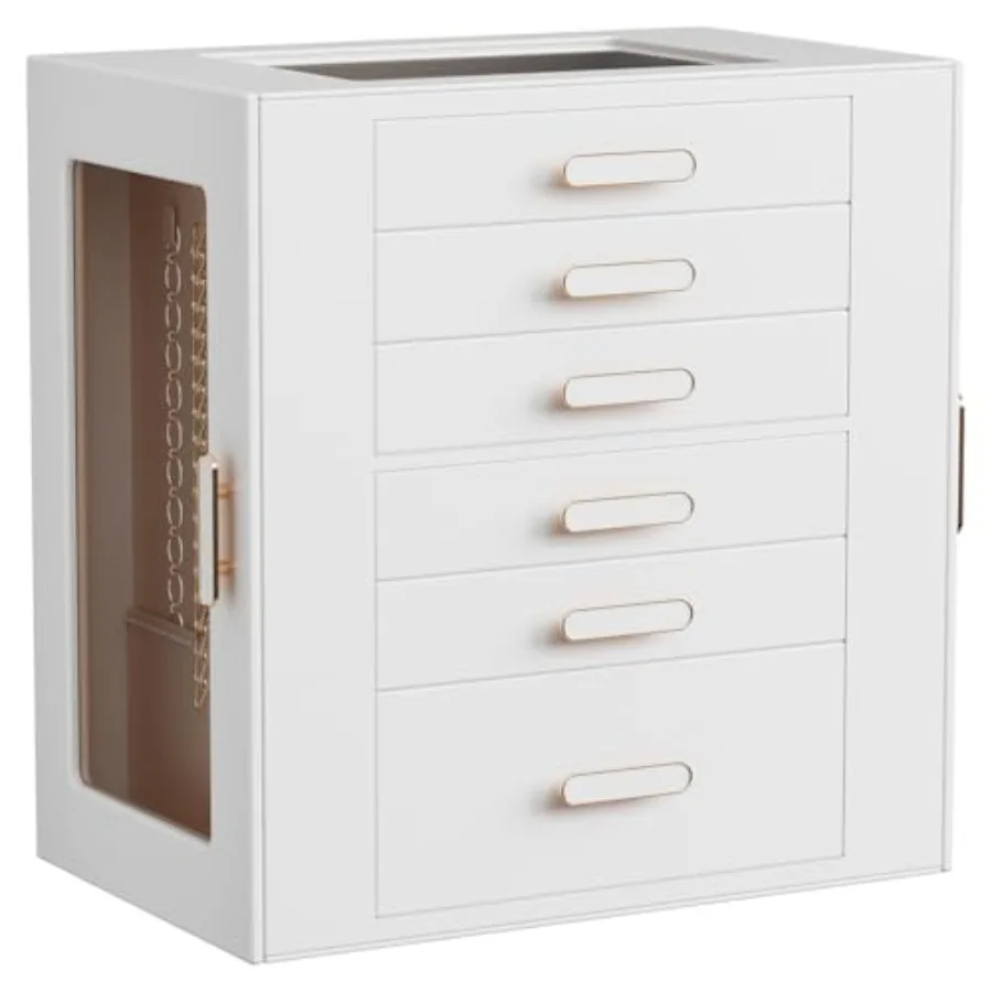 

Jewelry Boxes for Women 6 Layer Jewelry Organizer with Glass Lids Jewelry Holder Organizer with 5 Drawers and 2 Glass Doors for