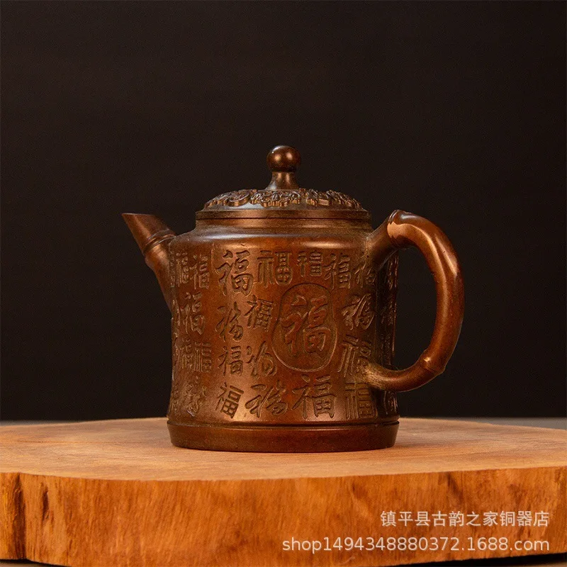 Brass Landscape Dragon Phoenix Qilin Teapot Creative Kettle Copper Ornament Home Office Decoration