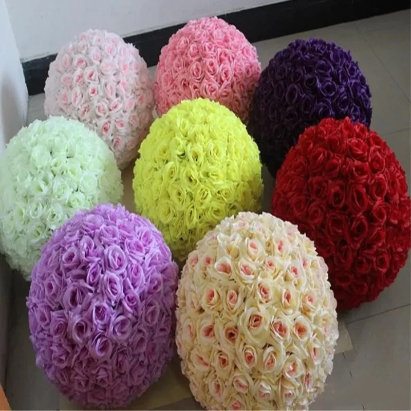 

16" 40CM Big Size Kissing Balls Artificial Encryption Rose Silk Flower Ball Ornament for Wedding Festival Celebration Decoration