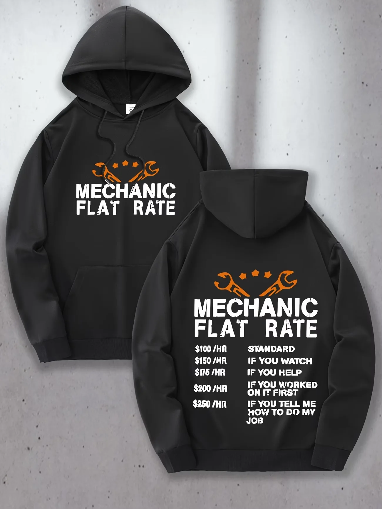 Men Mechanic Flat Rate Wrench Graphic Hoodie Funny Car Repair Worker Long Sleeve Hooded Sweatshirt Casual Streetwear